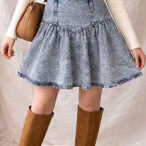 Vintage Mixed Blues Stone Washed Jean Denim Ruffle Skirt Y2K S or XS